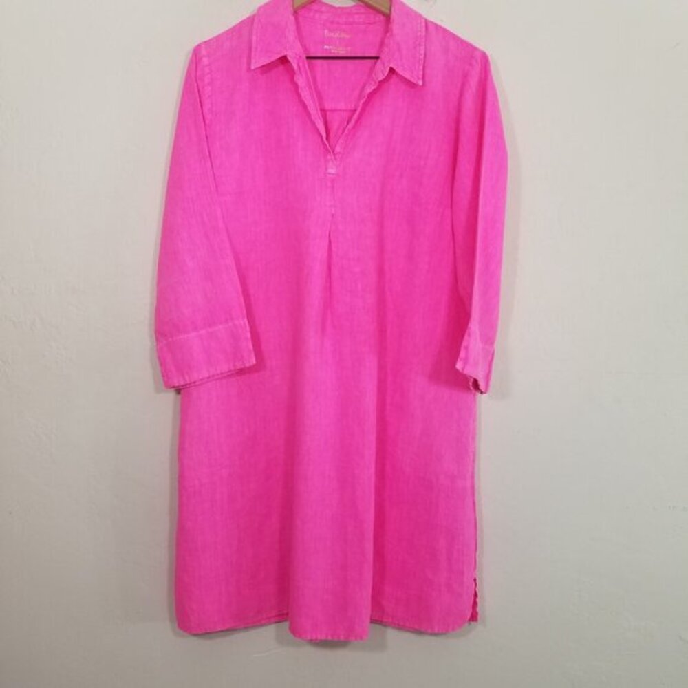 Lilly Pulitzer 100% Linen Shirt Dress Tunic with Pockets Size L